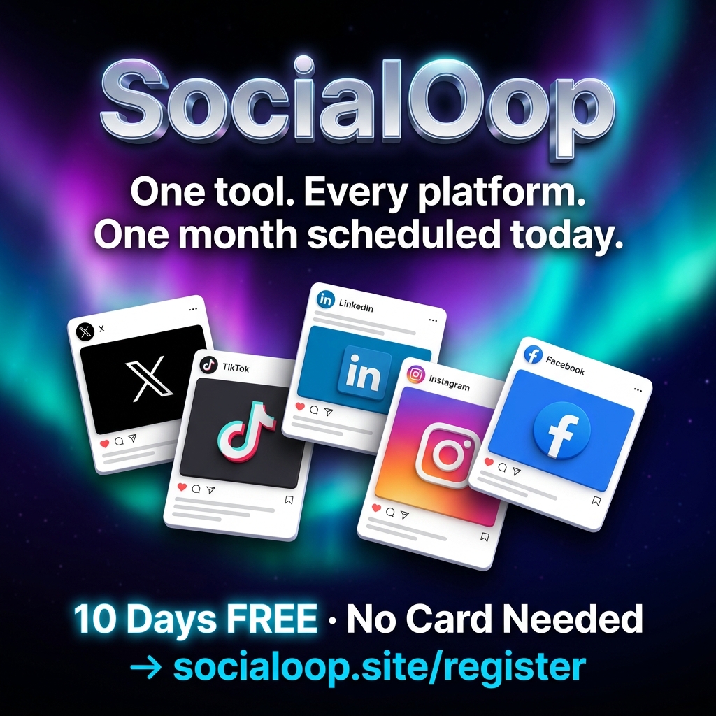 One Tool. Every Platform. Your Whole Month Scheduled Today — Meet Socialoop